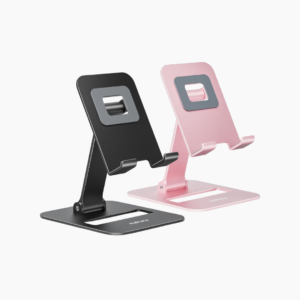 Nulaxy 2 Pcs Aluminum Dual Folding Cell Phone Stand for Desk Black&Rosegold