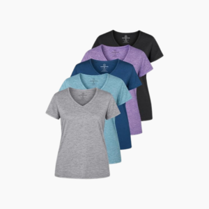 Real Essentials 5 Pack: Women's Dry-Fit Short Sleeve V Neck T Shirt